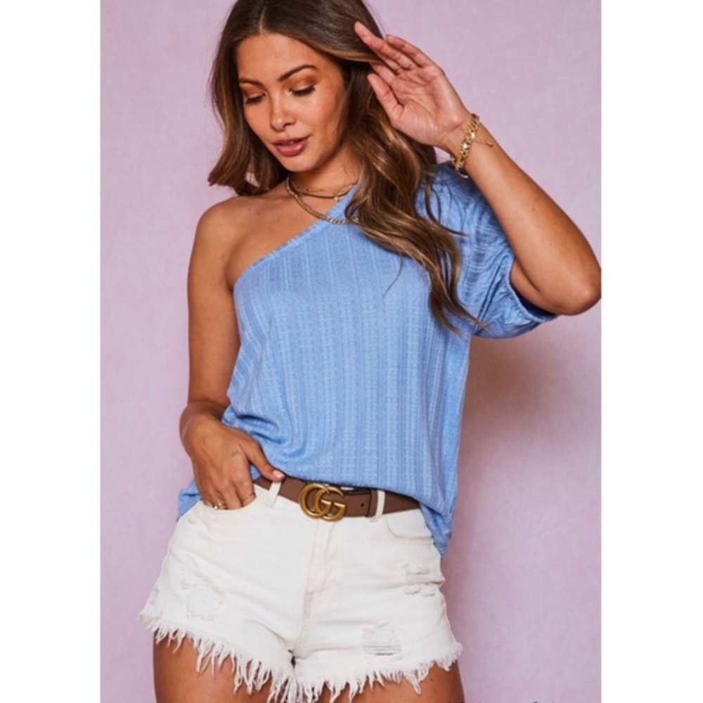 FANTASTIC FAWN Blue One Shoulder Lightweight Top